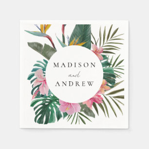 Watercolor Bird of Paradise Wreath Wedding Serviette