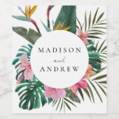 Watercolor Bird of Paradise Wreath Wedding Weinetikett (Einzelnes Label)
