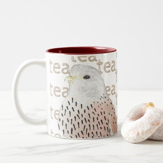 Watercolor Bird of Prey Falcon Kestrel Zweifarbige Tasse (Mit Donut)
