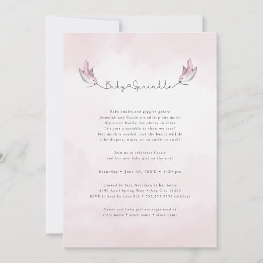 Watercolor Birds Baby-Sprinklover Einladung (Vorderseite)