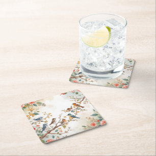 Watercolor Birds in Bloom Rechteckiger Pappuntersetzer