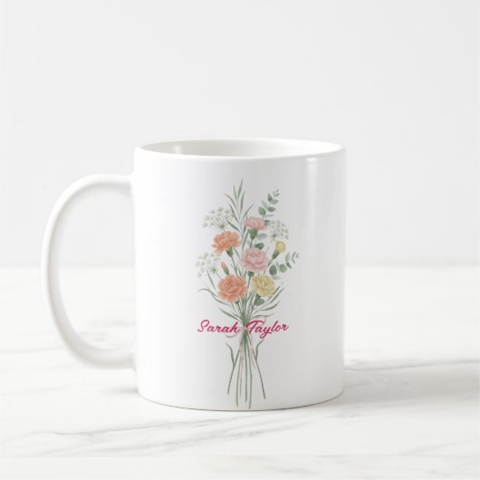 Watercolor Birth Flower Carnation Personalized Mug Kaffeetasse (Links)