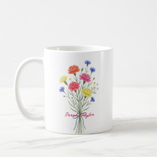 Watercolor Birth Flower Carnation Personalized Mug Kaffeetasse (Links)