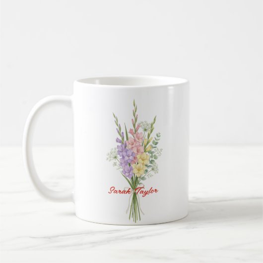Watercolor Birth Flower Larkspur Custom Kaffeetasse (Links)