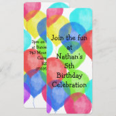 Watercolor Birthday Balloon Party Einladung (Vorne/Hinten)