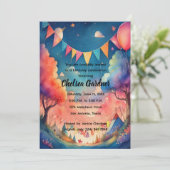 Watercolor Birthday Balloons Fantasy Landscape Einladung (Stehend Vorderseite)