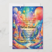 Watercolor Birthday Balloons Fantasy Landscape Einladung (Vorderseite)