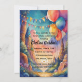 Watercolor Birthday Balloons Fantasy Landscape Einladung (Vorderseite)