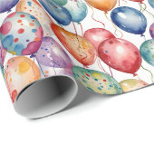 Watercolor Birthday Balloons Geschenkpapier (Rolleneckpunkt)