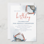 Watercolor Birthday Blue Crab QR Code Social Media Einladung (Vorderseite)