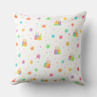 Watercolor Birthday Cake Colorful Paint Splatter Kissen