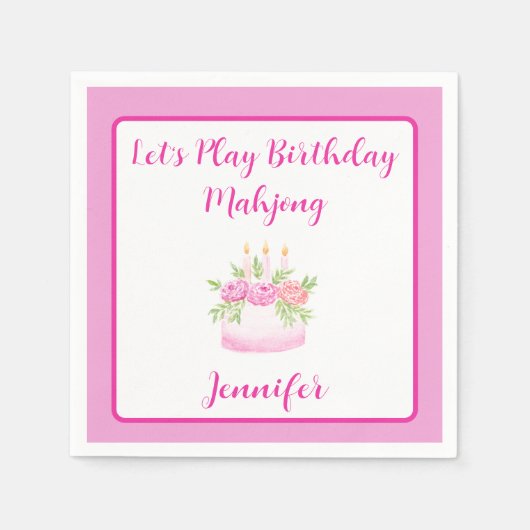 Watercolor Birthday Cake Mahjong PERSONALIZE Serviette (Vorderseite)