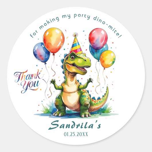 Watercolor BIRTHDAY Dinosaur Sticker (Vorderseite)