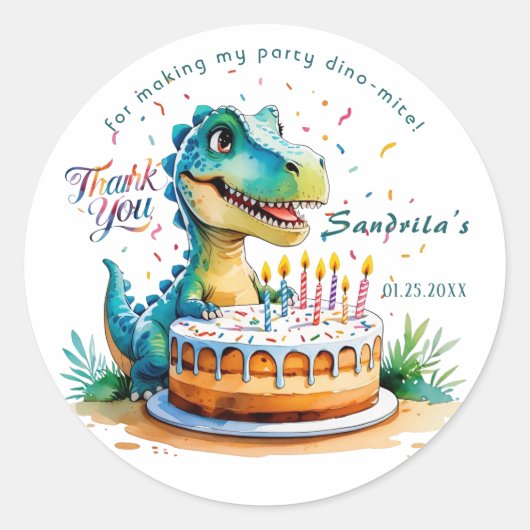 Watercolor BIRTHDAY Dinosaur Sticker  (Vorderseite)