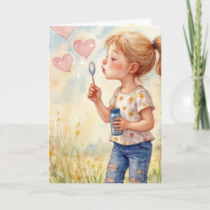 Watercolor Birthday Girl Blasst Herzblasen Karte