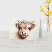 Watercolor Birthday Highland Cow Karte (Gelbe Blume)