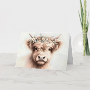 Watercolor Birthday Highland Cow Karte