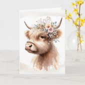 Watercolor Birthday Highland Cow Karte (Gelbe Blume)