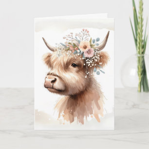 Watercolor Birthday Highland Cow Karte