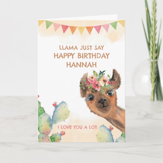 Watercolor Birthday Llama Karte (Vorderseite)