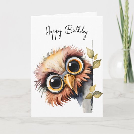 Watercolor Birthday Owl Karte (Vorderseite)
