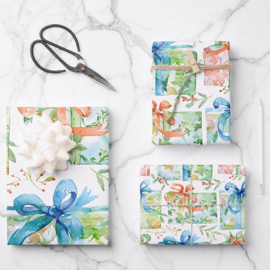 Watercolor Birthday Presents Geschenkpapier Set (Vorderseite)
