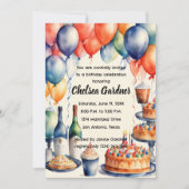 Watercolor Birthday Wine Cake Food Einladung (Vorderseite)