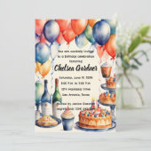 Watercolor Birthday Wine Cake Food Einladung (Stehend Vorderseite)