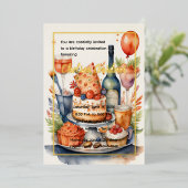 Watercolor Birthday Wine Cake Food Folieneinladung (Stehend vorne)