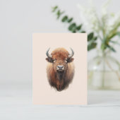 Watercolor Bison Portrait Postkarte (Stehend Vorderseite)