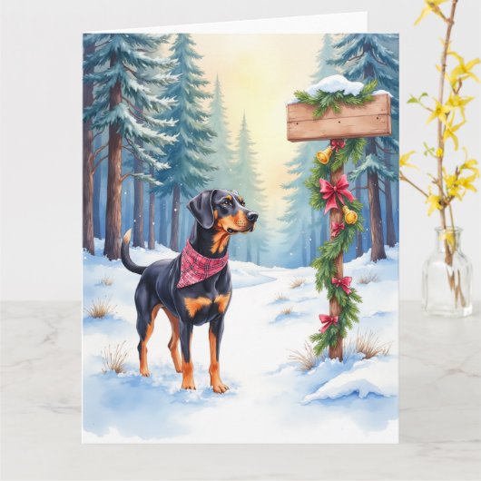 Watercolor Black and Tan Coonhound Forest Trail Karte (Gelbe Blume)