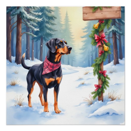 Watercolor Black and Tan Coonhound Forest Trail Poster (Vorderseite)