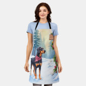 Watercolor Black and Tan Coonhound Forest Trail Schürze (Getragen)