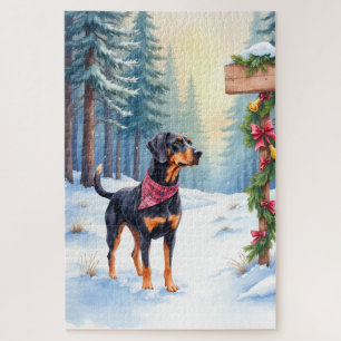 Watercolor Black and Tan Coonhound Waldweg Puzzle
