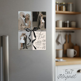 Watercolor Black Bow 3 Photo Wedding Save the Date Magneteinladung