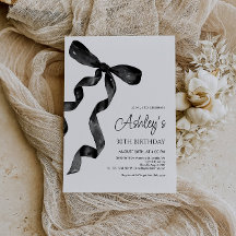 Watercolor Black Bow Geburtstagseinladung