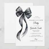 Watercolor black bow modern graduation party einladung (Vorne/Hinten)