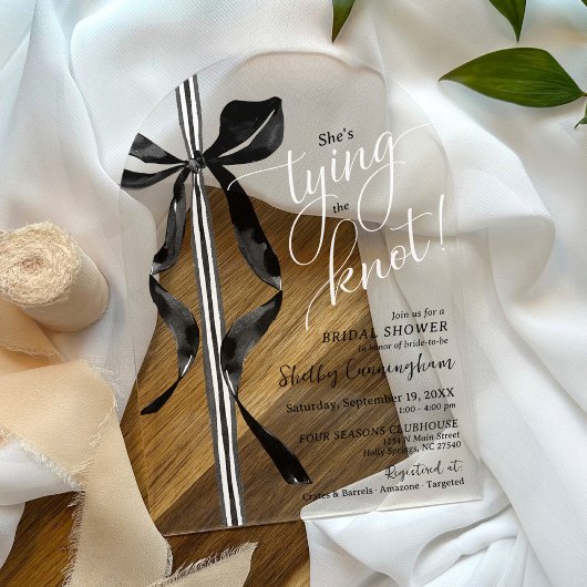Watercolor Black Bow Tying The Knot Bridal Shower Acryleinladungen