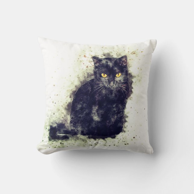 Watercolor Black Cat Kissen (Vorderseite)