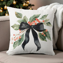 Watercolor Black Christmas Bow Geen Verlasst Moder Kissen