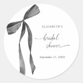 Watercolor Black Coquette Bow Bridal Shower Runder Aufkleber (Vorderseite)