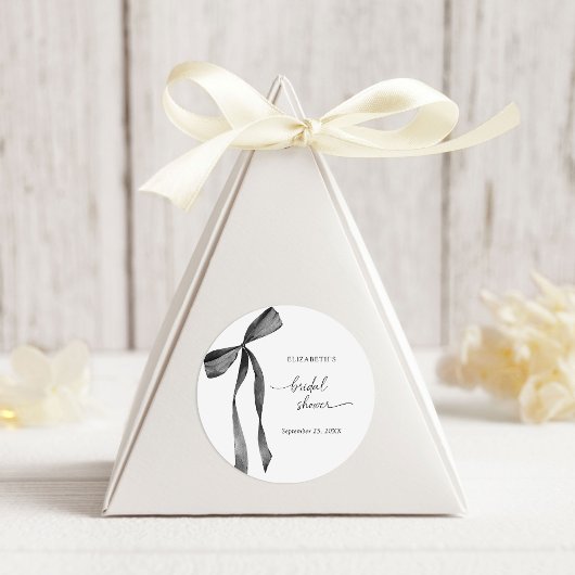 Watercolor Black Coquette Bow Bridal Shower Runder Aufkleber