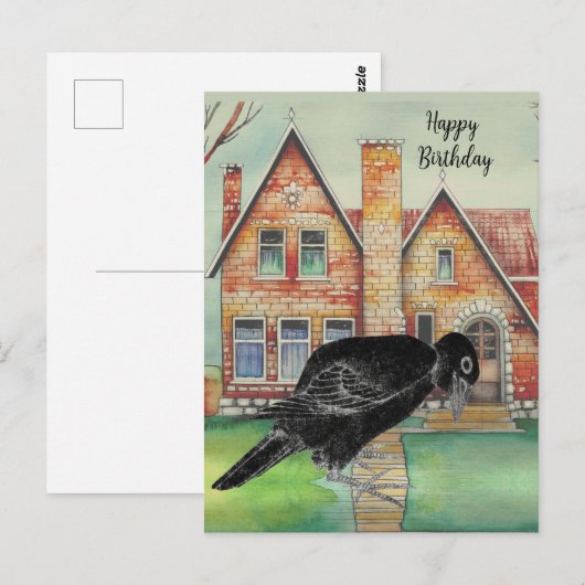 Watercolor Black Crow Haus Schrift Name | Postkarte (Vorne/Hinten)