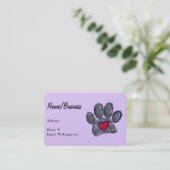 Watercolor Black Dog Paw Print Red Heart Lavender Visitenkarte (Stehend Vorderseite)