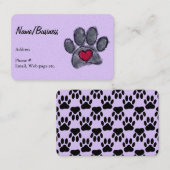 Watercolor Black Dog Paw Print Red Heart Lavender Visitenkarte (Vorne/Hinten)