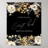 Watercolor Black Gold Floral Wedding Poster (Vorne)