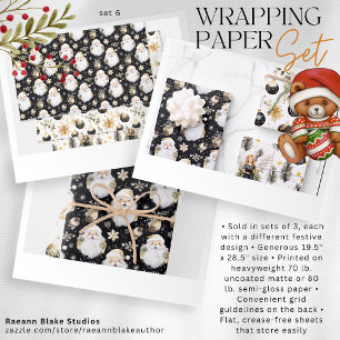 Watercolor Black & Gold Weihnachtszettel Geschenkpapier Set