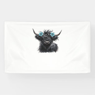 Watercolor Black Highland Cow Classic T - Shirt Banner