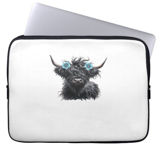 Watercolor Black Highland Cow Classic T - Shirt Laptopschutzhülle (Vorderseite)