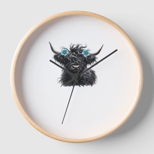 Watercolor Black Highland Cow Classic T - Shirt Uhr (Vorderseite)